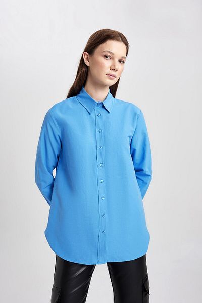 DeFacto Μακρυμάνικο πουκάμισο Ποπλίνα Relax Fit Tunic B8314ax24sp