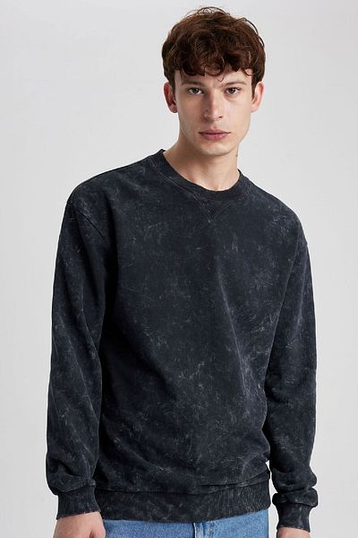 DeFacto Φούτερ με κανονική εφαρμογή Crew Neck Washed - Pale Effect, Straight Cut B9221ax23wn