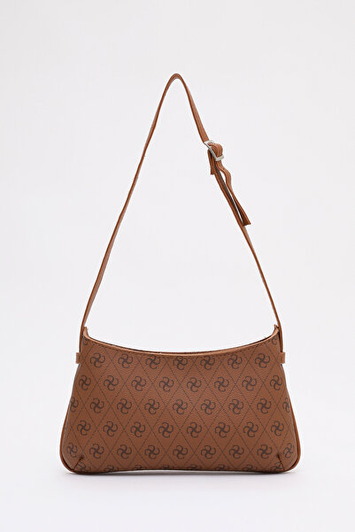 SHAKA Τσάντα χεριού, μπράτσου και ώμου με μονόγραμμα με εμπριμέ Tan Shk129 από συνθετικό δέρμα με φερμουάρ και ρυθμιζόμενο λουράκι