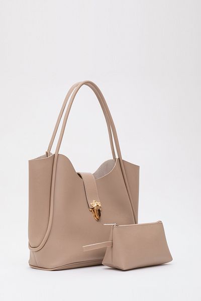 SHAKA Mink Shk126 - Faux Leather Lockable Makeup Bag, Hand and Shoulder Bag L:27 E:37 W:12 cm