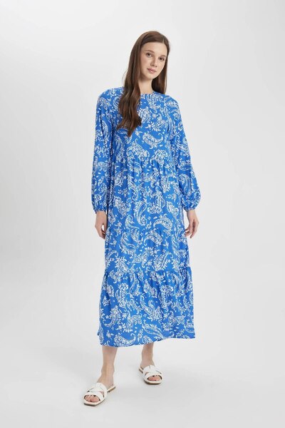 DeFacto Bisiklet Yaka Desenli Uzun Kollu Maxi Tesettür Elbise A2354ax24sp