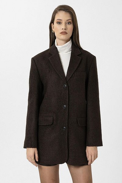 Antioch Brown Women's Herringbone Patterned Blazer Jacket Size: L