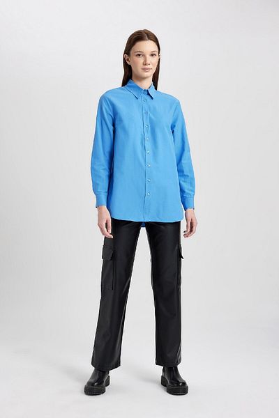 DeFacto Μακρυμάνικο πουκάμισο Ποπλίνα Relax Fit Tunic B8314ax24sp