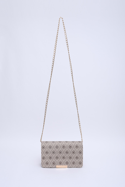 SHAKA Monogram Baskılı Vizon SHK186 Suni Deri Tek Bölmeli Çıtçıtlı  Zincir As...