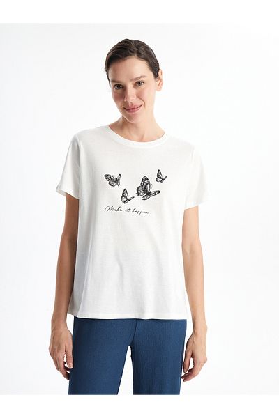 LC Waikiki Γυναικείο μπλουζάκι με στάμπα Crew Neck