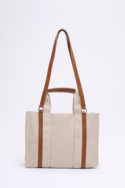 SHAKA Cream Shk170 Canvas Fabric, Single Compartment, Inner Pocket, Lined, Zippered Hand, Arm and Shoulder Bag