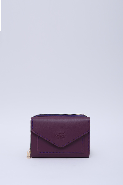 SHAKA Mor Shk215 Suni Deri 12 Bölmeli Zarf Model Fermuarlı Bozuk Para Ve Kağı...