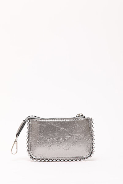 SHAKA Silver Shk192 Faux Leather Beaded Charm Bag Accessory, Card Holder Wallet