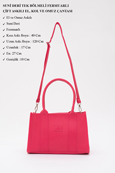 SHAKA Fuchsia Shk83 Faux Leather Single Compartment Zippered Double Strap Hand, Arm and Shoulder Bag