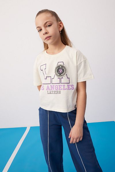 DeFacto Los Angeles Lakers Girl's T-Shirt - Crew Neck, Short Sleeve, Nba Themed C0803A824Sm