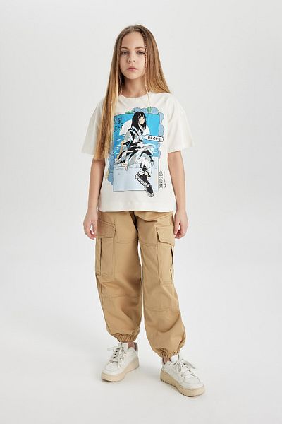 DeFacto Tricou cu mânecă scurtă imprimat cu mânecă scurtă, cu croiala largă, pentru fetiță C0245a824sm