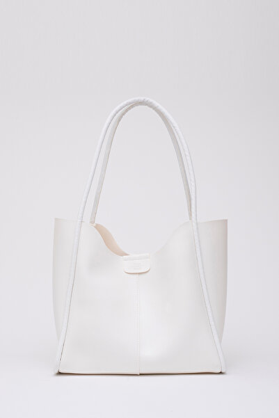 SHAKA Λευκή Shk76 Γυναικεία τσάντα χεριού και ώμου μεγάλου μεγέθους με κουμπω...