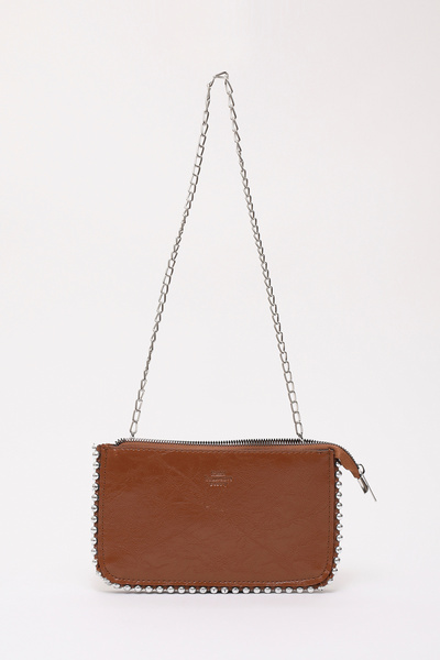 SHAKA Taba Shk182 Faux Leather 3 Compartment Bead Detailed Zippered Chain Str...