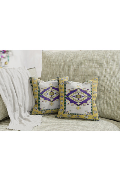 TURKISHRUG KINGDOM تصميم أصفر أرجواني للأريكة المزخرفة من القطن بطباعة رقمية ...