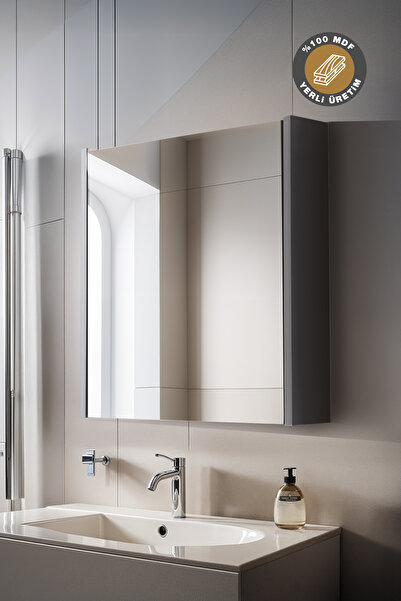 shop Aynalı Banyo Dolabı – Raflı Lavabo Üstü, Modern Tasarım - 65x60