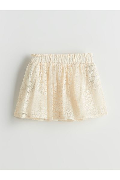 LC Waikiki Girls' Shorts Skirt with Elastic Waist and Lace Detail