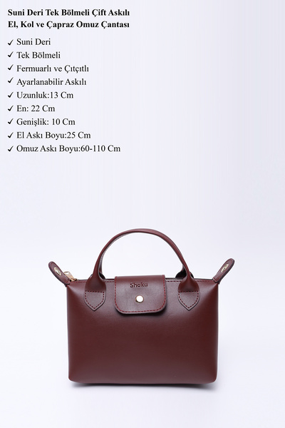 SHAKA Burgundy Shk135 Faux Leather, Single Compartment, Double Strap Hand, Arm and Cross Shoulder Bag