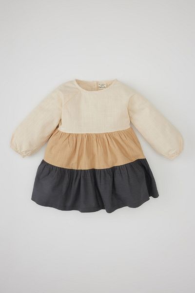 DeFacto Baby Mädchen Farbblock Langarm Leinen Look Kleid C0767a524sp