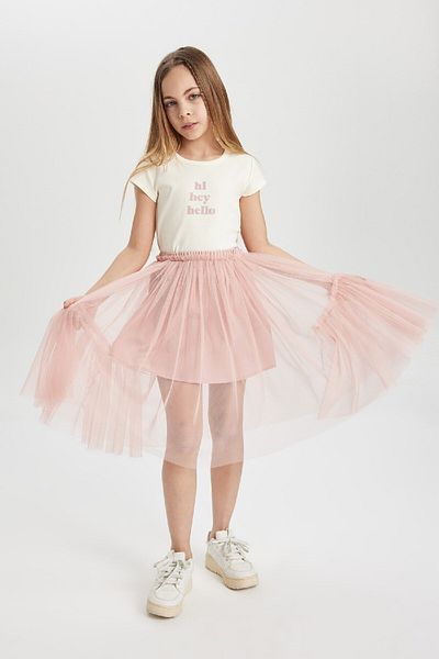 DeFacto Girl's Slim Fit Crew Neck Printed Ribbed Short Sleeve T-Shirt C1433A824Sm