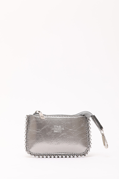 SHAKA Silver Shk192 Faux Leather Beaded Charm Bag Accessory, Card Holder Wallet