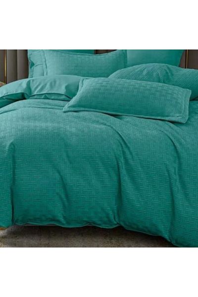 Pucioasa Plain double bed linen with elastic, 6 pieces, polycotton, Turquoise