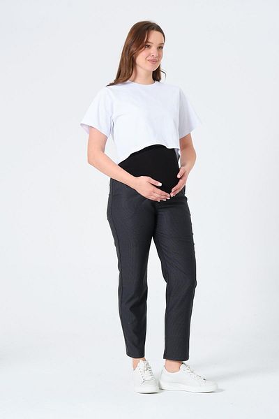 BUSA Maternity Stretchy Tummy Banded Waist Adjustable Mom Fit Classic Gabardine Trousers Black Melanj