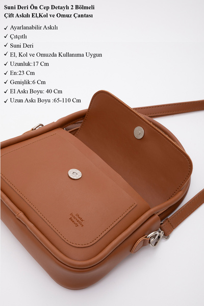 SHAKA Faux Leather Shoes Tan Shk97 2 Compartment Front Pocket Detail Strap Hand Arm and Shoulder Bag