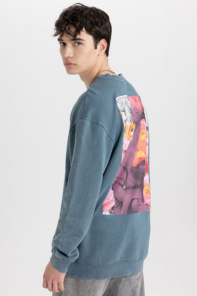 DeFacto Φούτερ Comfort Regular Fit Comfortable Fit Crew Neck Back Printed Washed Faded Effect Φούτερ C1664ax