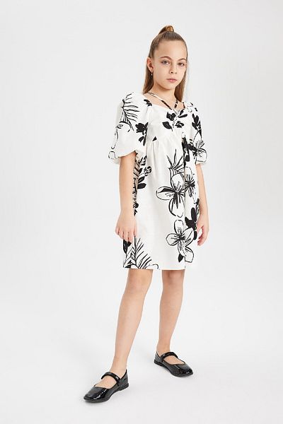 DeFacto Girl's Patterned Short Sleeve Cotton Dress C0534a824sm
