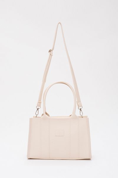 SHAKA Shk83 Cream Faux Leather Zippered Double Strap Hand and Shoulder Bag - L:17 W:27 W:10