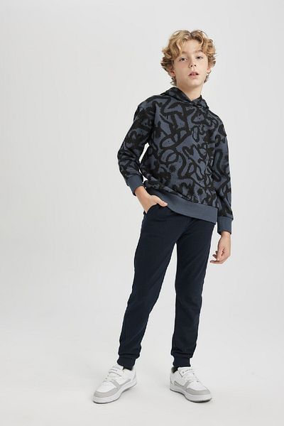 DeFacto Boy's Print Oversize Hooded Sweatshirt - C0355A823Cw