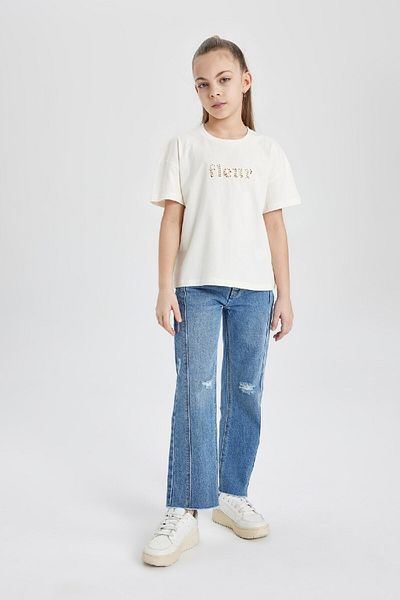 DeFacto Girl's Crew Neck Printed Short Sleeve T-Shirt C0601A824Sm