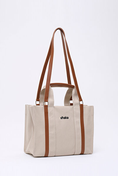 SHAKA Cream Shk170 Canvas Fabric, Single Compartment, Inner Pocket, Lined, Zippered Hand, Arm and Shoulder Bag
