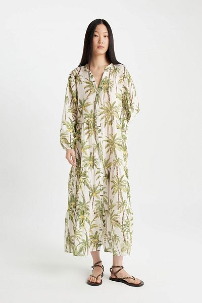 DeFacto Be in Love Print Langärmliges Maxi-Strandkleid - B5790AX24SM