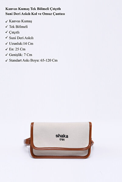 SHAKA Taba Shk143 - Canvas Fabric Single Compartment Handle and Shoulder Bag with Snap Fastener Faux Leather Strap