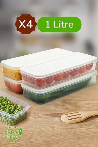 Ayshe Home Concept 4-Piece Storage Container, Refrigerator, Microwave Compatible Storage Container White-Anthracite 4 X 1000 ml