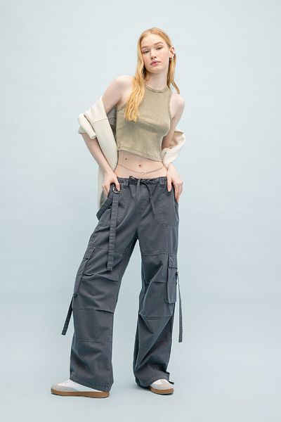 DeFacto Wide Leg Gabardine Trousers - Straight Lace-Up, Regular Waist, Cargo Pocket B1205Ax24Sp