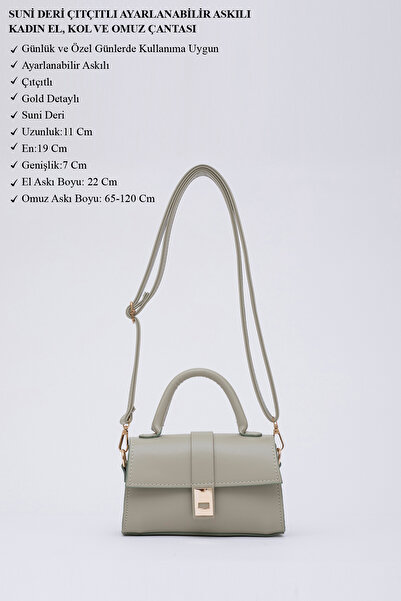 SHAKA Mint Green Shk109 Faux Leather Women's Hand, Arm and Shoulder Bag with Snap Fasteners and Adjustable Strap U:11 E:19 G: