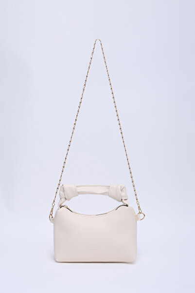 SHAKA Krem Shk24 Orjinal Soft Deri Düğüm Detaylı Zincir Askılı El ve Omuz Çan...