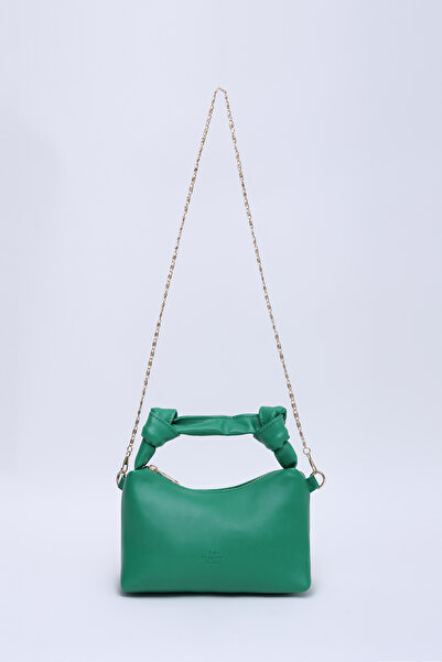 SHAKA Verde iarbă Shk24 Geantă de mână și de umăr, cu noduri din piele moale,...