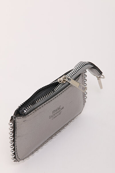 SHAKA Silver Shk192 Faux Leather Beaded Charm Bag Accessory, Card Holder Wallet