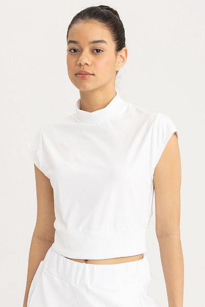 DeFacto Fit Crop Stand-up Collar Sportsman κοντομάνικο μπλουζάκι από βαρύ ύφασμα B8966ax24sm