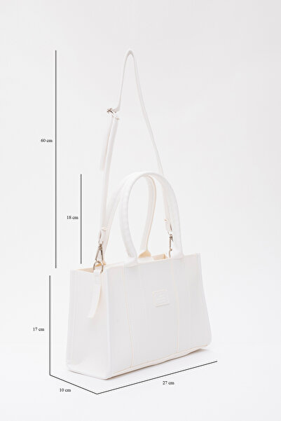 SHAKA Λευκό Shk83 Faux Leather Τσάντα χειρός, μπράτσου και ώμου με διπλό λουρί με φερμουάρ μονής θήκης L:17 E:27 W:10