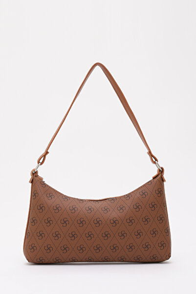 SHAKA Monogram Printed Tan Shk146 Faux Leather Lined Zippered Hand and Should...