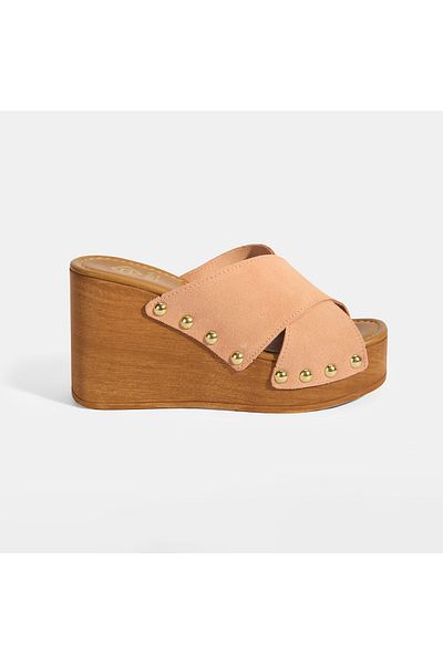 Desa Women's Powder Staple Detailed Suede Wedge Heeled Slippers