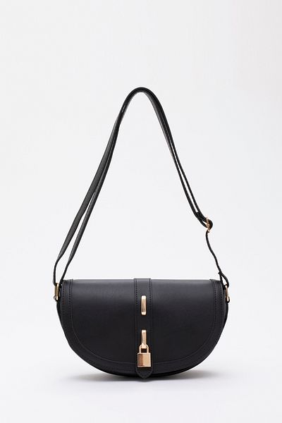 SHAKA Black Shk92 Lock Detailed Faux Leather Single Compartment Snap Fastener Hand, Arm and Shoulder Bag L:15 E:25 W:6 cm