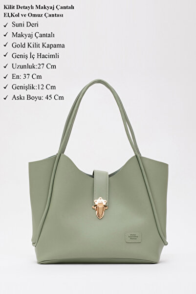 SHAKA Shk126 Mint Green Faux Leather - Lock Detailed Makeup Bag L:27 E:37 W:12 cm