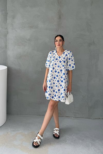 Seda Yalçın Atelier Ecru Floral Patterned Balloon Sleeve Mini Dress