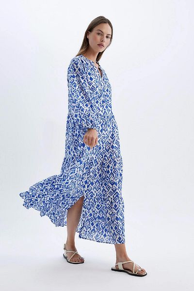 DeFacto Gemustertes langärmliges Maxi-Strandkleid-Fall In Love B5790ax24sm