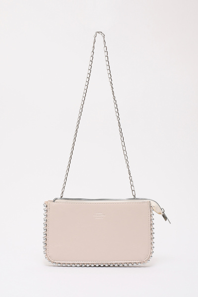 SHAKA Cream Shk182 Faux Leather 3 Compartment Bead Detailed Zippered Chain St...